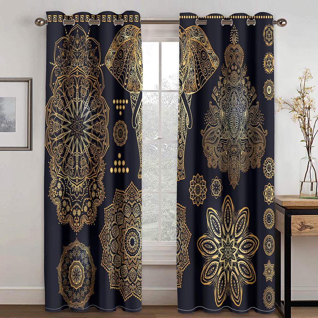 3D Bohemian Style Animal Elephant Curtains 2 Panels Moroccan Style Home Living Room Bedroom Balcony Window Decor Curtains