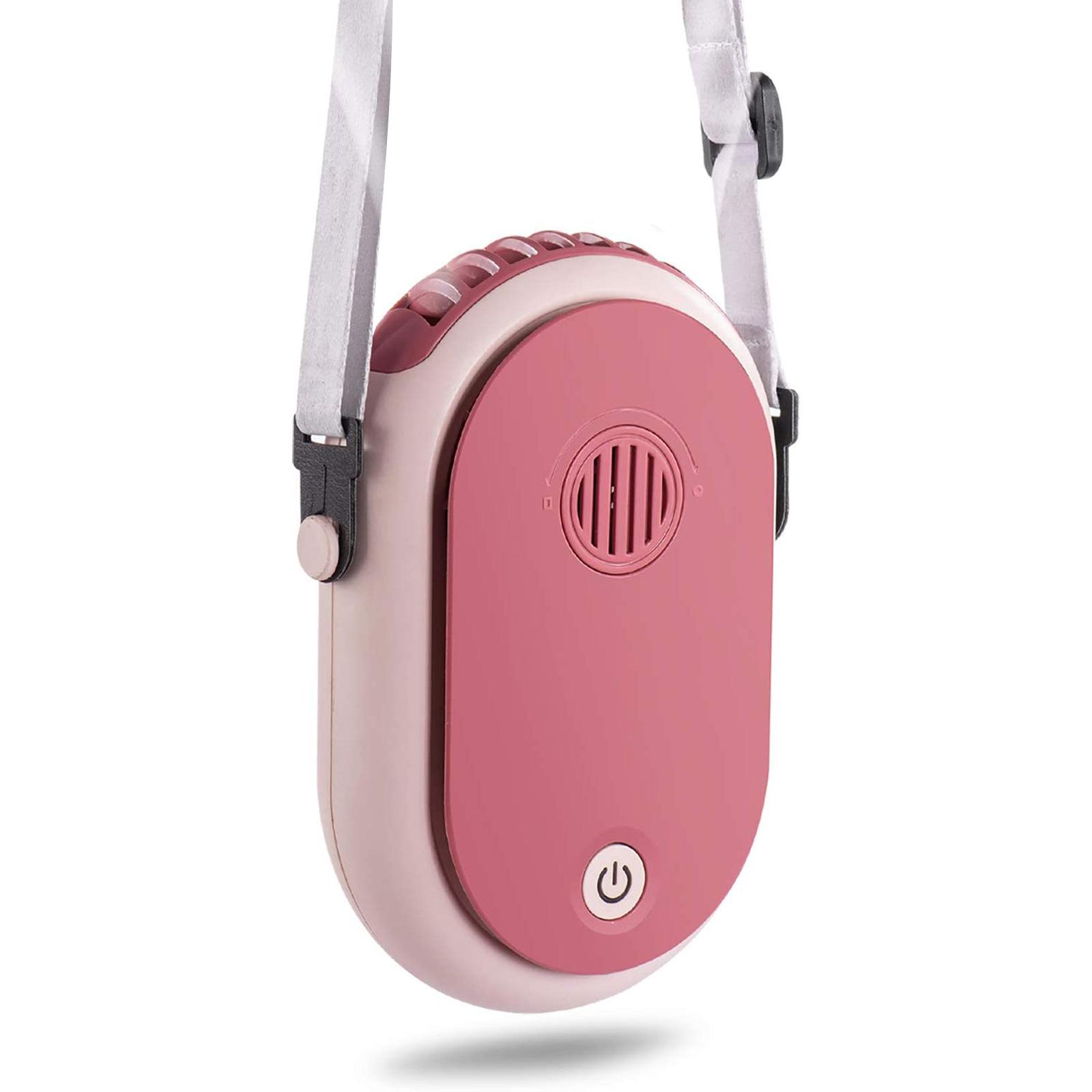 Portable Hanging Neck Fan Wearable Personal Fan Battery Powered Usb Rechargeable 3 Speed Mini Handheld Cooling Fan pink#0