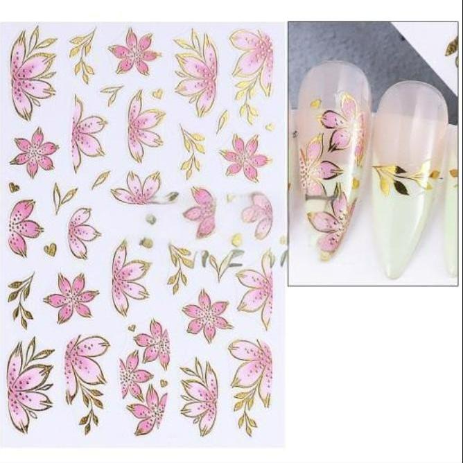 1 ks 3D nálepky na nehty Květiny Rostliny Decals pro Nail Art Květinové Listy Jarní Skluzavky Manikúra Dekor