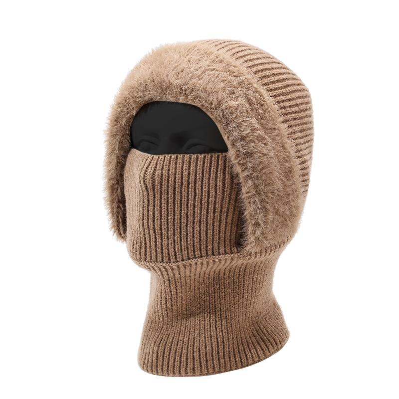 Winter Hat Men Women Velvet Thick Warm Knitted Hat Outdoor Solid Color Hat Scarf Integrated Hat