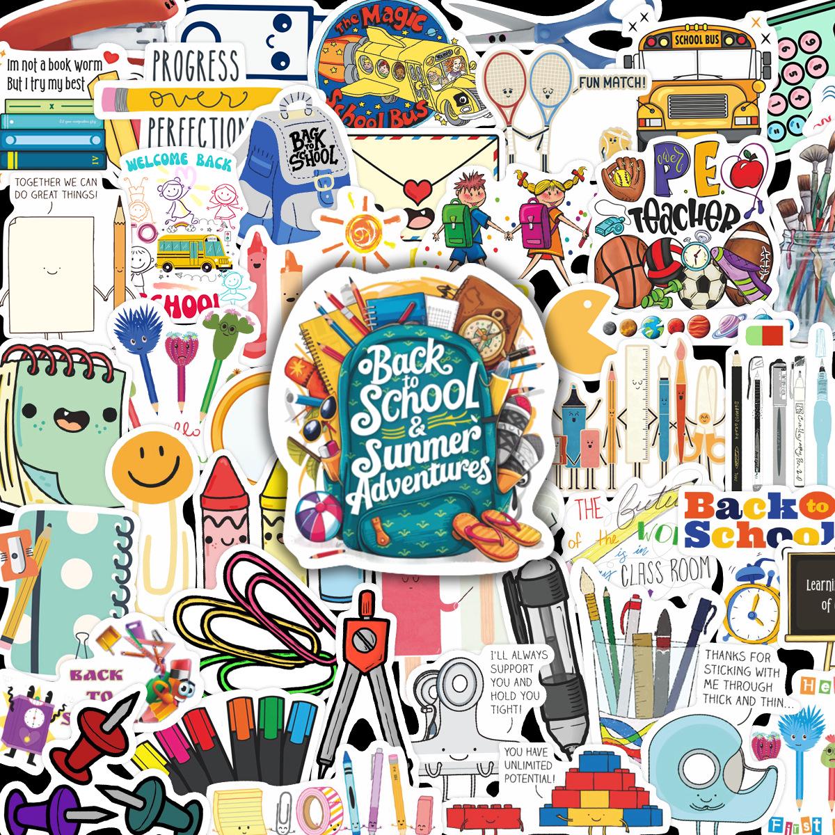 50 Waterproof Back-to-School Cartoon Graffiti Sticker Sheets for Notebooks, Stationery, and Phone Decoration No другой
