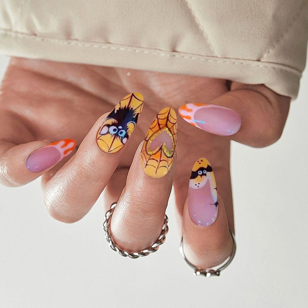 

Halloween Fake Nials Long Almond Nail Tips Manicure Press on Nails Women
