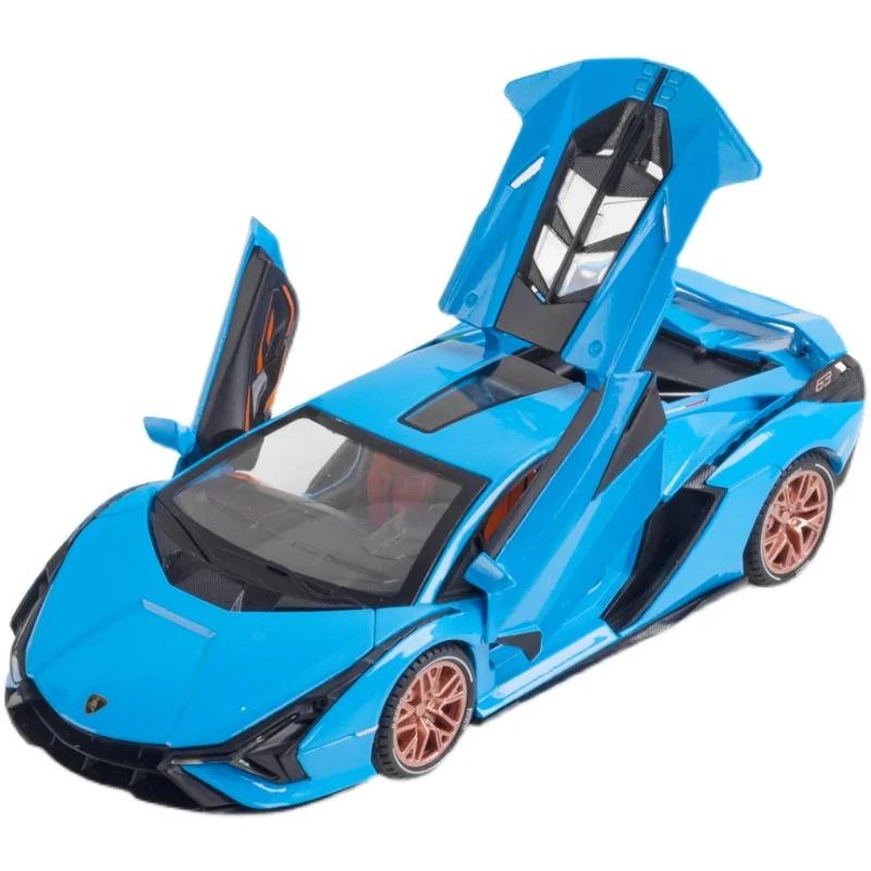 Nieuw 1:24 Lambos Sian Fkp37 Auto Sportauto Model Diecast Geluid Super Race Hefbare Staart Auto Wielen Voor Kinderen Cadeaus
