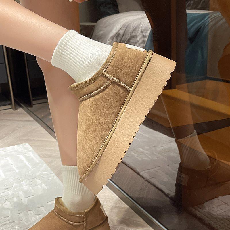 Bread 2025 snow boots women's fur integrated velvet cotton shoes platform muffin shoes warm new short tube winter