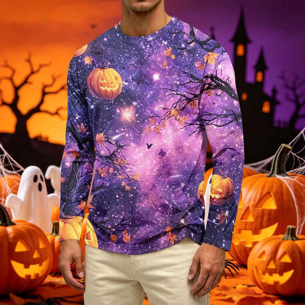 Men's Casual Long Sleeve T-Shirt Crew Neck Printed Graphic Top Comfortable Fit Soft Fabric Durable Stitching Suitable for Everyday Wear