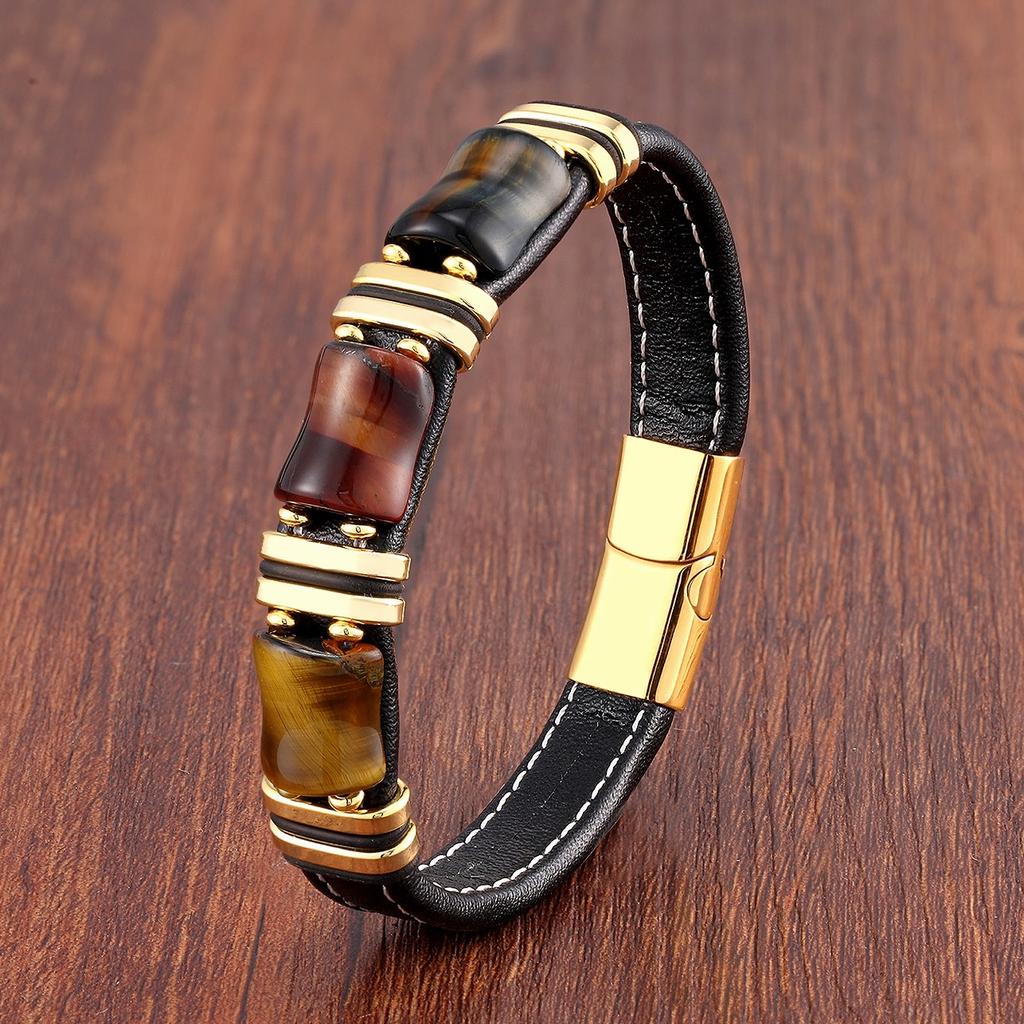 Natural Stone ,Tiger Eye Bracelet ,Black Leather Rope Chain ,Men Bracelet ,Stainless Steel Bracelet ,Women Fashion Jewelry ,Wholesale
