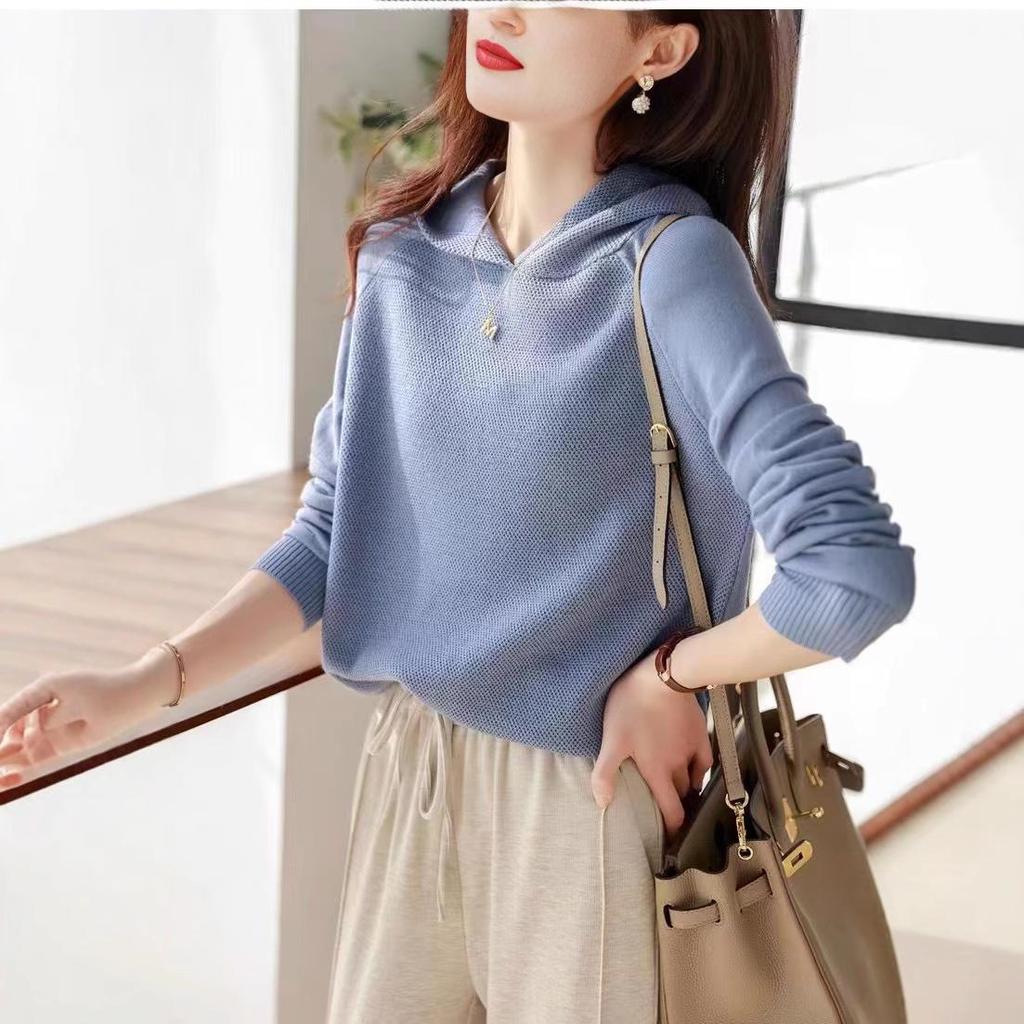 Women's Loose Fit Cashmere Hoodie - Spring/Autumn Korean Style Wool Knit Sweater
