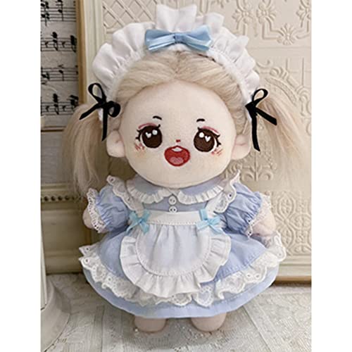 niannyyhouse 15cm Plush Maid Outfit with Hairband, Dress, Apron, and Shorts, Cotton Doll Clothes (Light Blue)