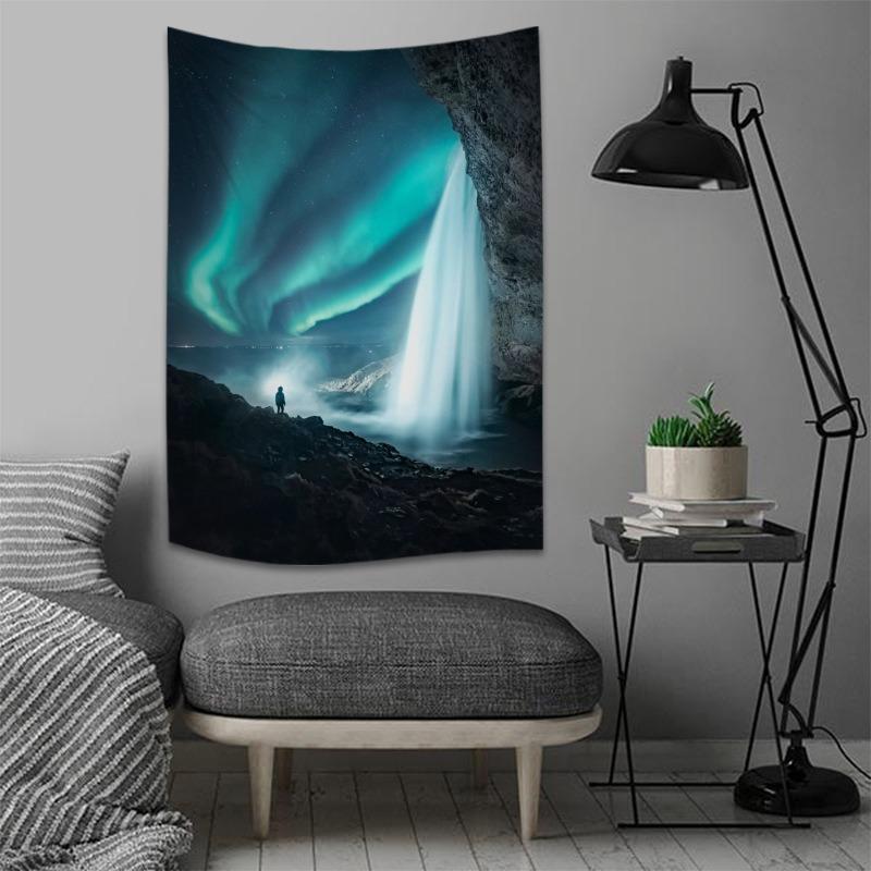 Tapiz Escena Noche Estrellada Estampado Aurora Decoración de Pared para el Hogar Tapiz Dormitorio Sala de Estar
