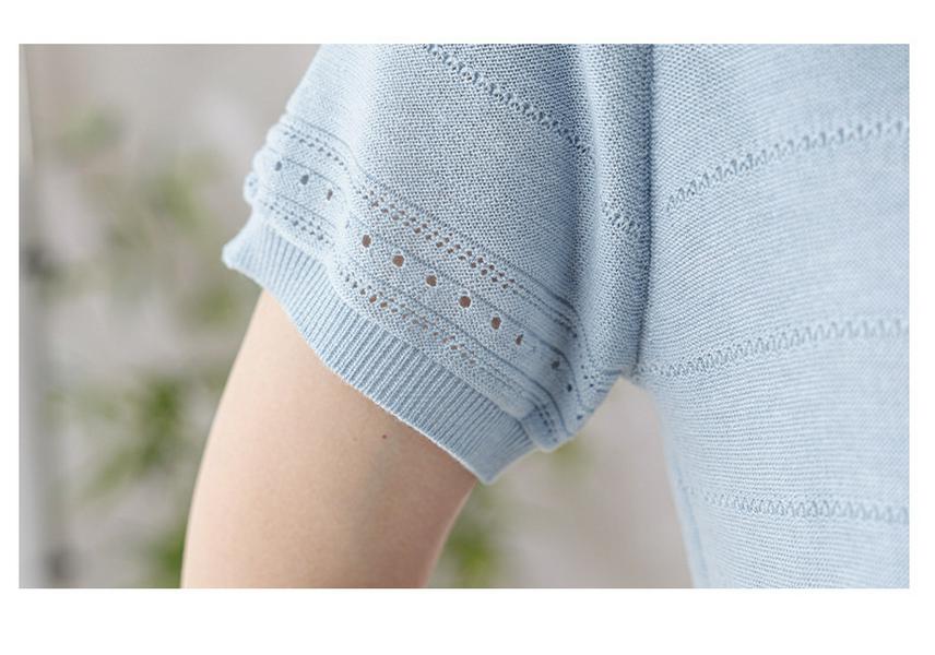 2026 Women's Tencel Knit Hollow Woven Half Sleeve Round Neck Top