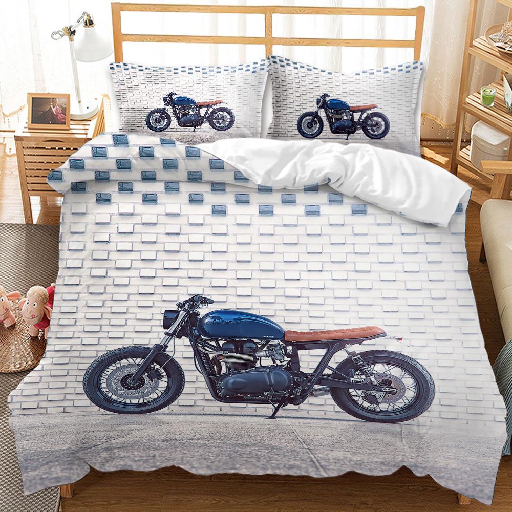 Motorbike Comforter Cover Set Queen Size, Boys Motocross Rider Duvet Cover, Teens Racing Motorcycle Dirt Bike Bedding Set Child