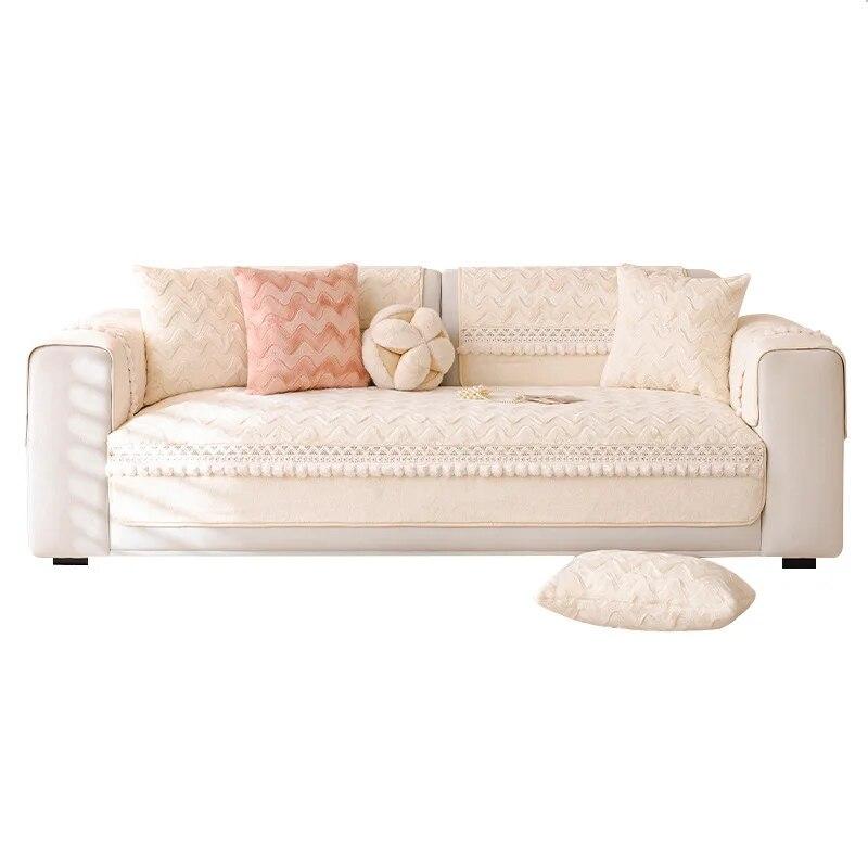 French Cream Style Sofa Cushion Autumn and Winter Plush Anti Slip Sofa Cover