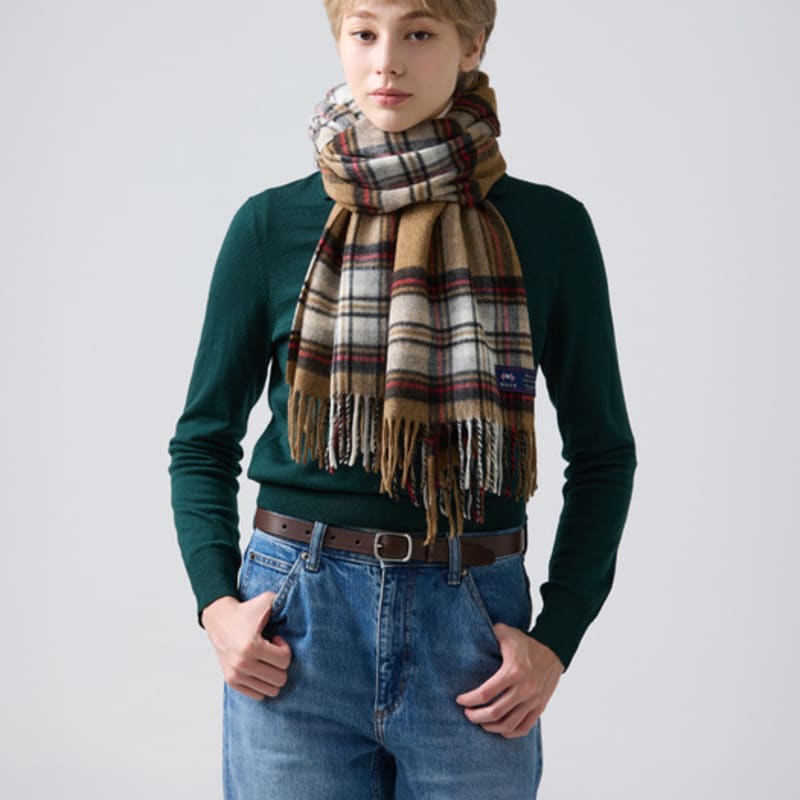 ABRAHAM MOON Merino Wool Shawl Muffler 50cm - Camel Stewart