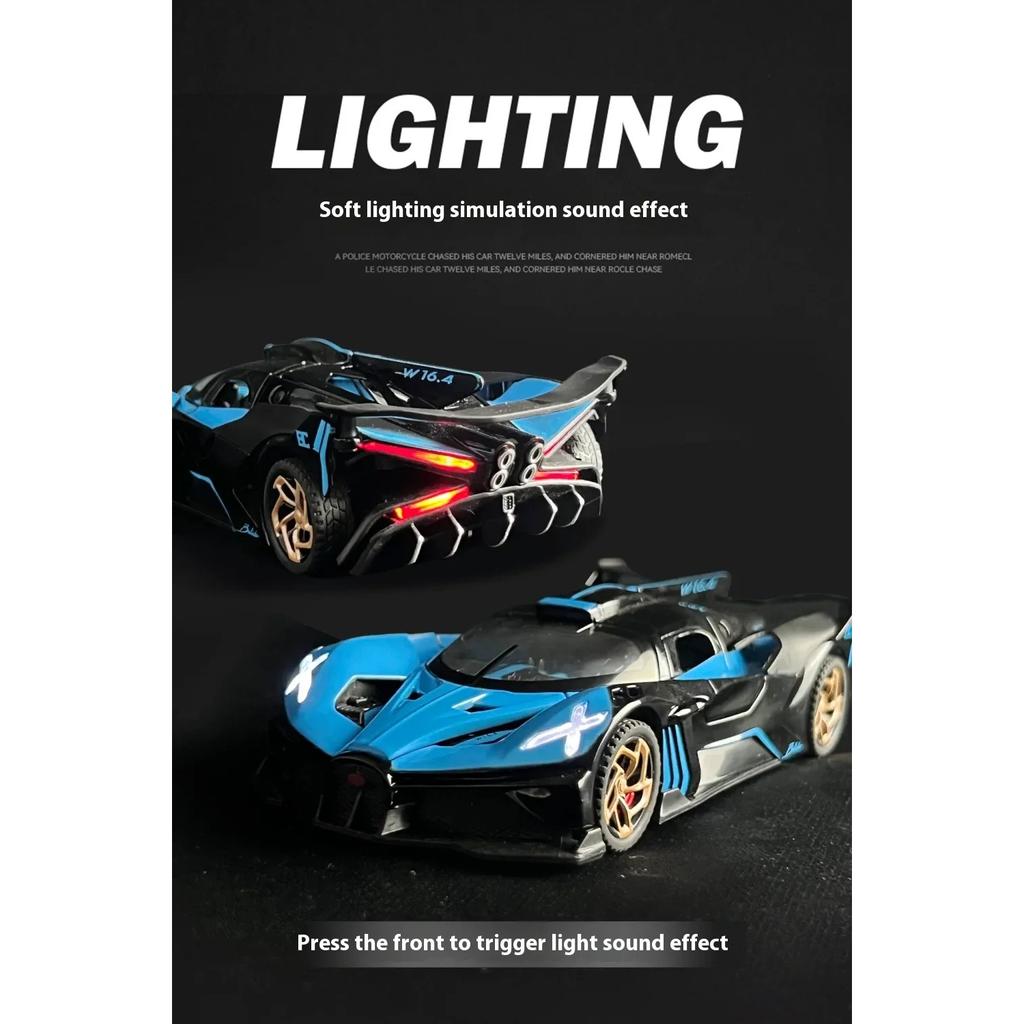 1/32 Bugatti Bolide Miniature GT Die Casting Model Car Metal Alloy Sound & Light Pull Back Children's Toy Car Birthday Gifts Boy