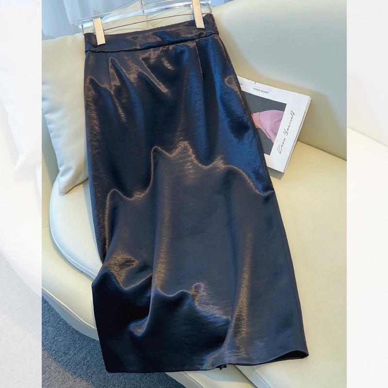 

Женская юбка миди А-силуэта из черного сатина премиум-класса - Весна/Осень 2025 28/L for 105-115 jin чёрный