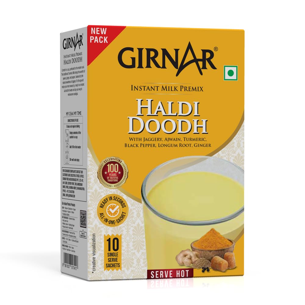 

Girnar Instant Premix Haldi Doodh Turmeric Milk Beverage 10 Sachets Quick Hot Drink Mix