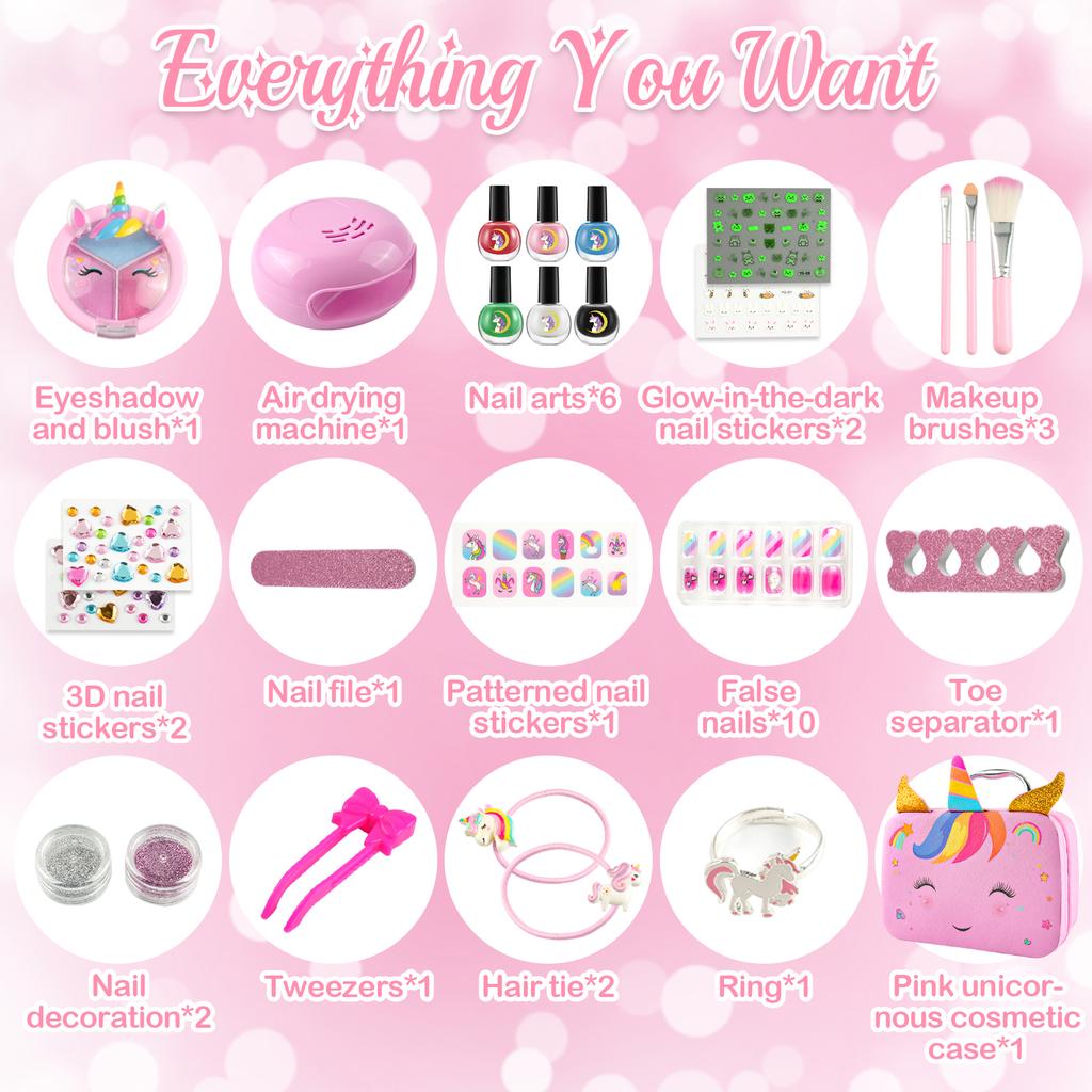 Kids Washable Makeup Girl Toys - Kids Nail Art Kit for Girl, Real Make Up Set, Little Girls Makeup Kit for Toddler Kid Children