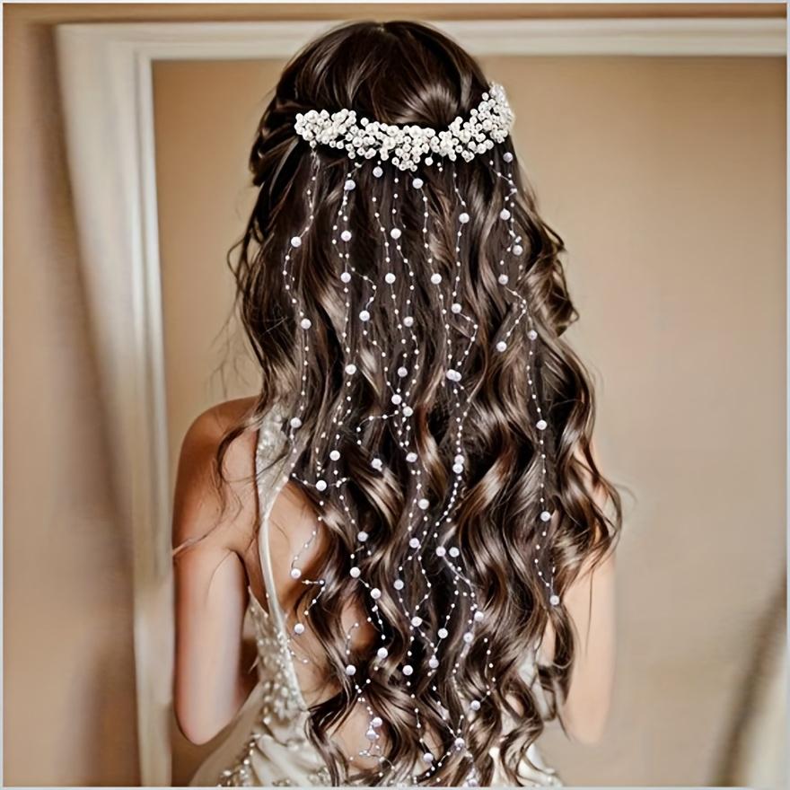 1PC Handmade Bridal Hair Accessories Including Pearl Tassels, Wavy Headbands and Wedding Comb Designs белый
