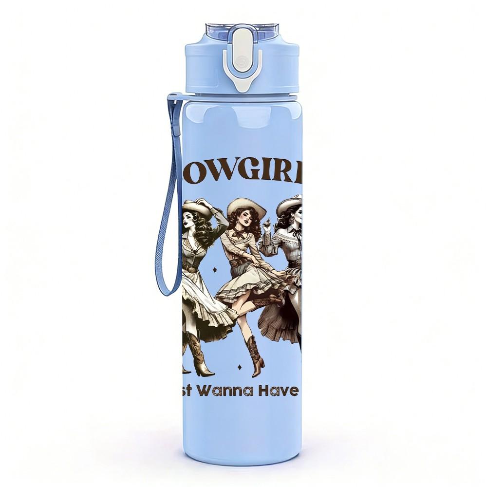 1PC Vintage Cowgirl Horse Riding 750ml Color Plastic Sports Water Bottle Leakproof Flip Straw Lid Suitable for Sports Office Home Use