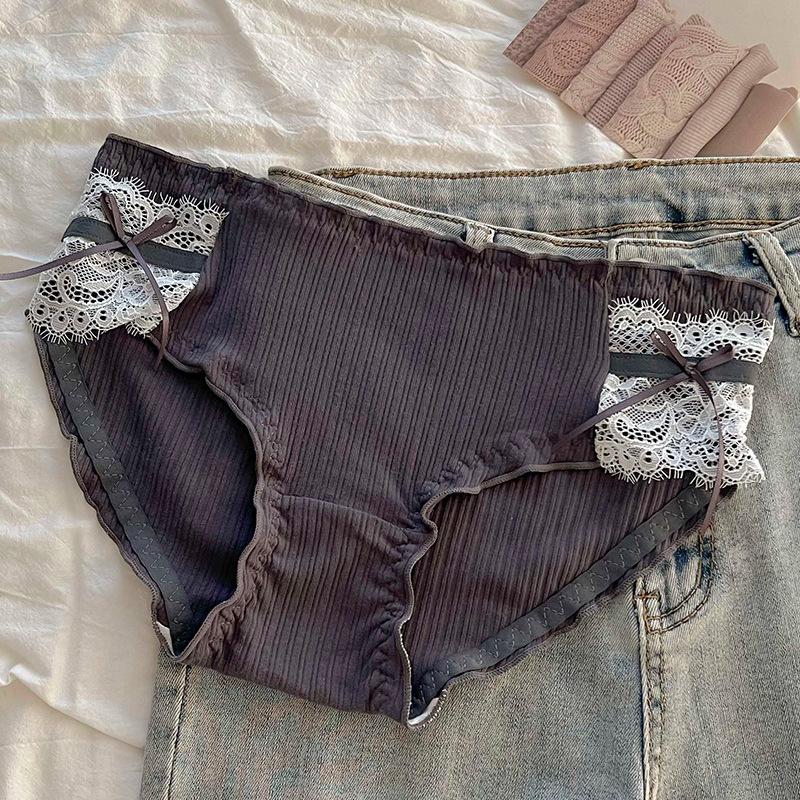 Sweet Lace Antibacterial Women's Elegant Cotton Mid-Waist Bow Briefs