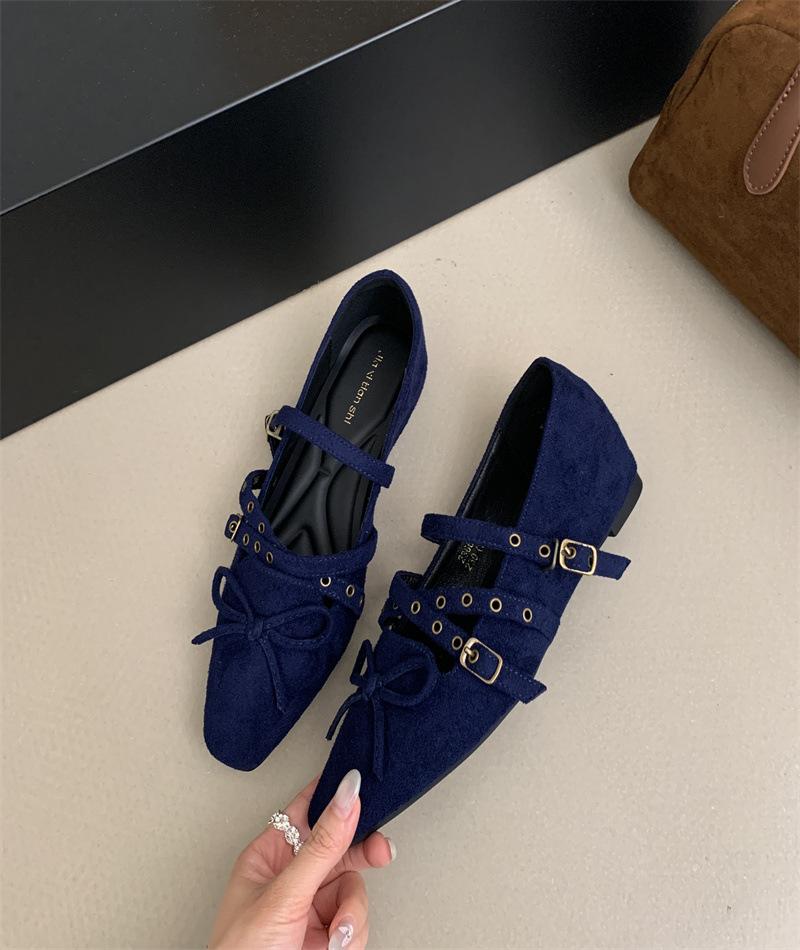 ~ French Square Head Bow Light ** Forked Ballet Shoes Women's Autumn Mary Jane Single Shoes