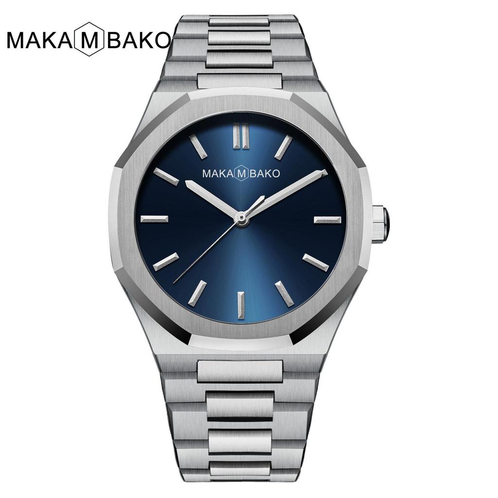 Hannah Martin Black Waterproof Watch with Japanese Miyota Movement and Polygonal Stainless Steel Bracelet.