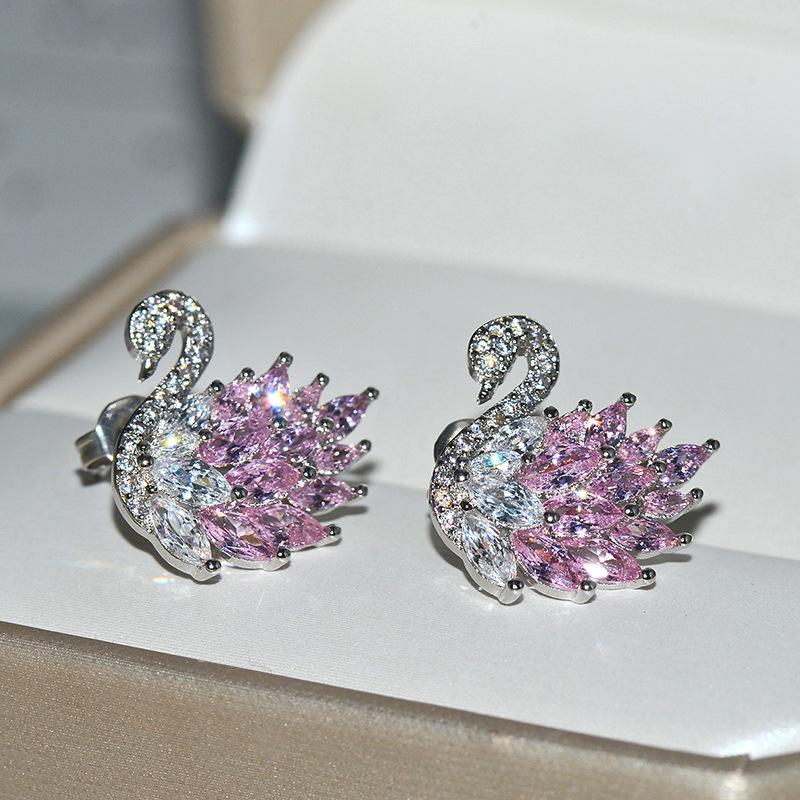 Still Shining Zircon Swan Silver Needle Earrings Earrings Accessories Earrings with Personality Temperament Earrings