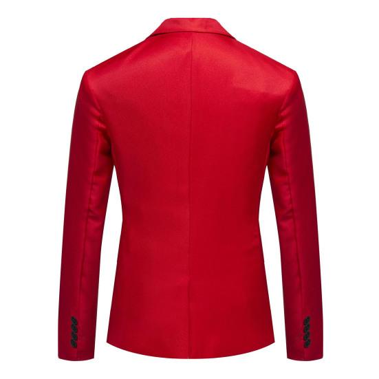 Men Suit Coat Formal Business Style Slim Fit Single Button Solid Color Cardigan Lapel Pockets Long Sleeve Satin Commute Office Groom Wedding Prom