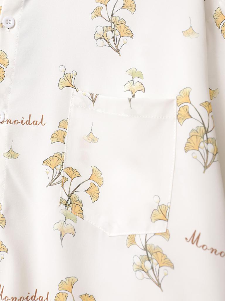 Oversized Loose Short Sleeve Ginkgo Print Hawaii Beach Summer Men Shirt Student Couples Fashion Casual Mens Clothing