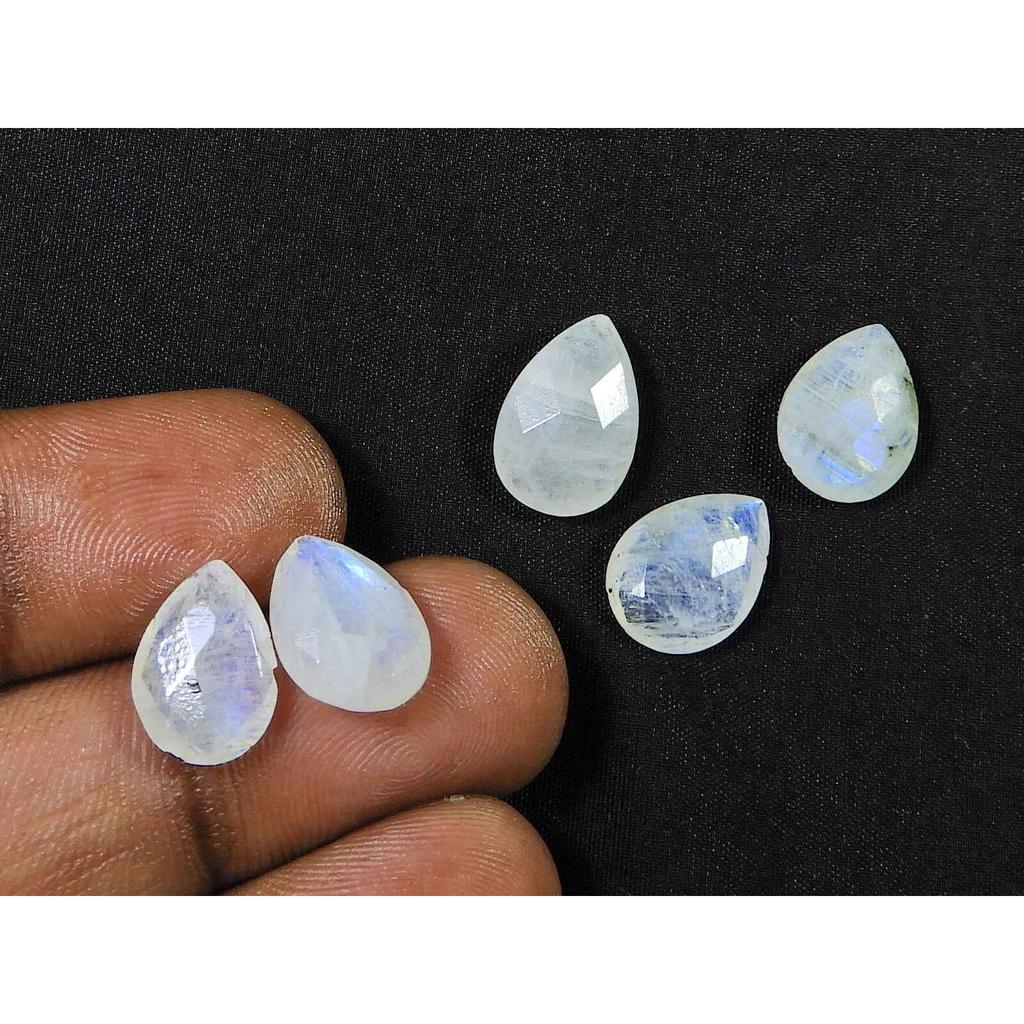 10X12MM Natural Rainbow Moonstone Briolite Pear Cut  Loose Gemstone 5Pcs Lot RML-965