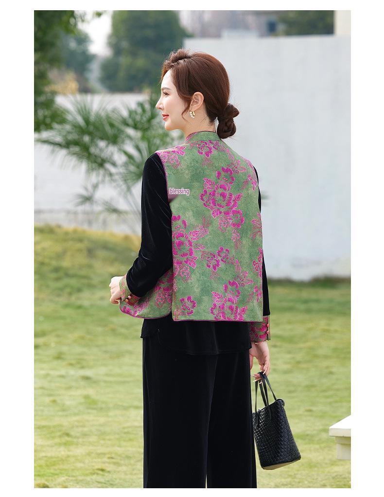 2026 Trendy Gold Velvet Vest & Suit Set for Middle-aged and Elderly Women
