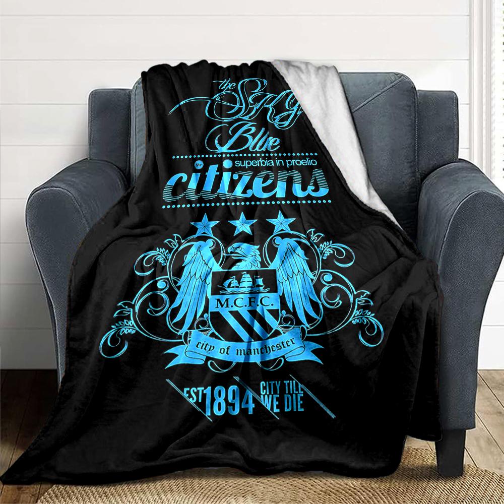 Coperte con Stemma Manchester City Flanella Stampata Traspirante Calda Coperta da Divano per Casa Ufficio Copriletti 0708a20