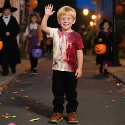 Kids Halloween T-shirt Blood Stain Print Tee Shirt Spooky Crew Neck Short Sleeve T-shirt for Horror Themed Party Costume Street Wear