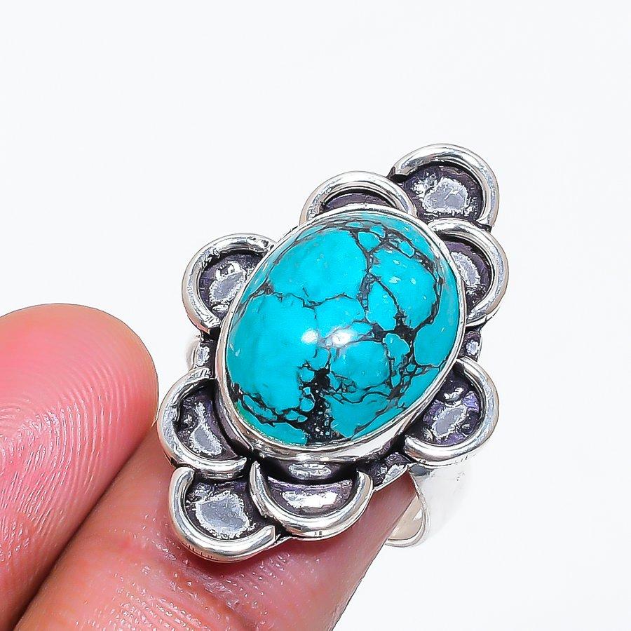 Natural Santa Rosa Turquoise 925 Sterling Silver Jewelry Ring Size 7.5 ZS-1057