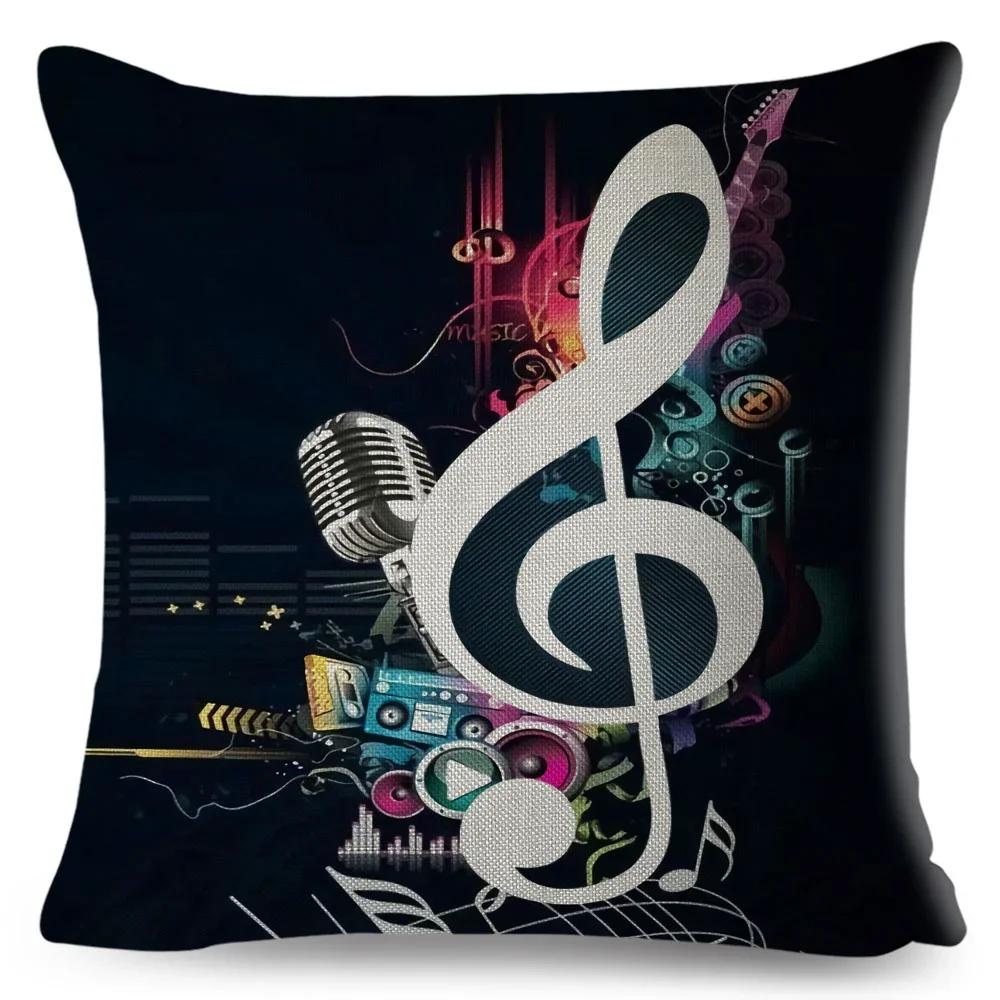 Nordic Style Music Note Pillowcase Decor Vintage Guitar Mike Printed Pillow Case for Home Sofa Polyester Cushion Cover 45x45cm