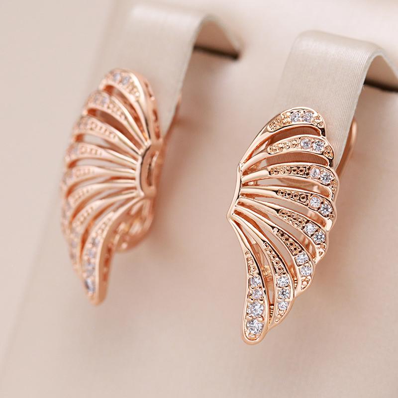 Rose Gold Color Wing Big Dangle Earrings For Women Sparkling Natural Zircon Accessories Party Daily Fine Jewelry