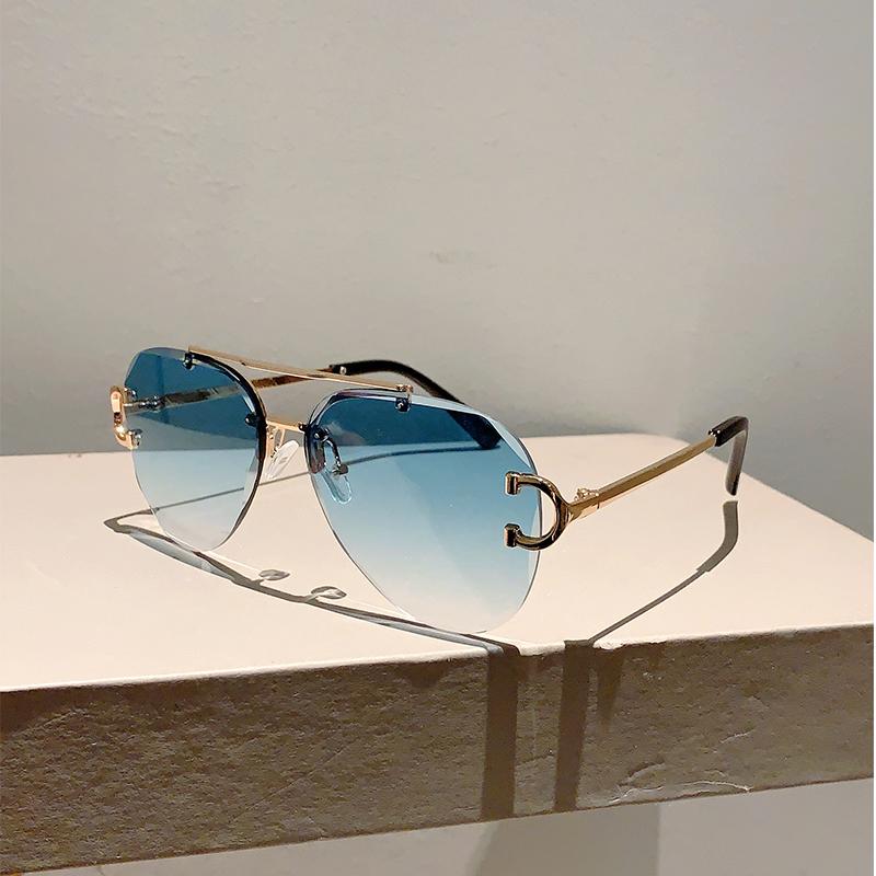 Vintage Rimless Sunglasses Men Classic Double Bridge Pilot Gradient Sun Glasses Women Stylish Trendy Brand Design Shades