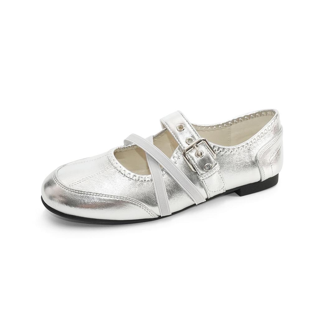 8923-1 Silver Vintage Flats Women'S French Ballet Training Shoes Casual Sports Mary Jane Shoes