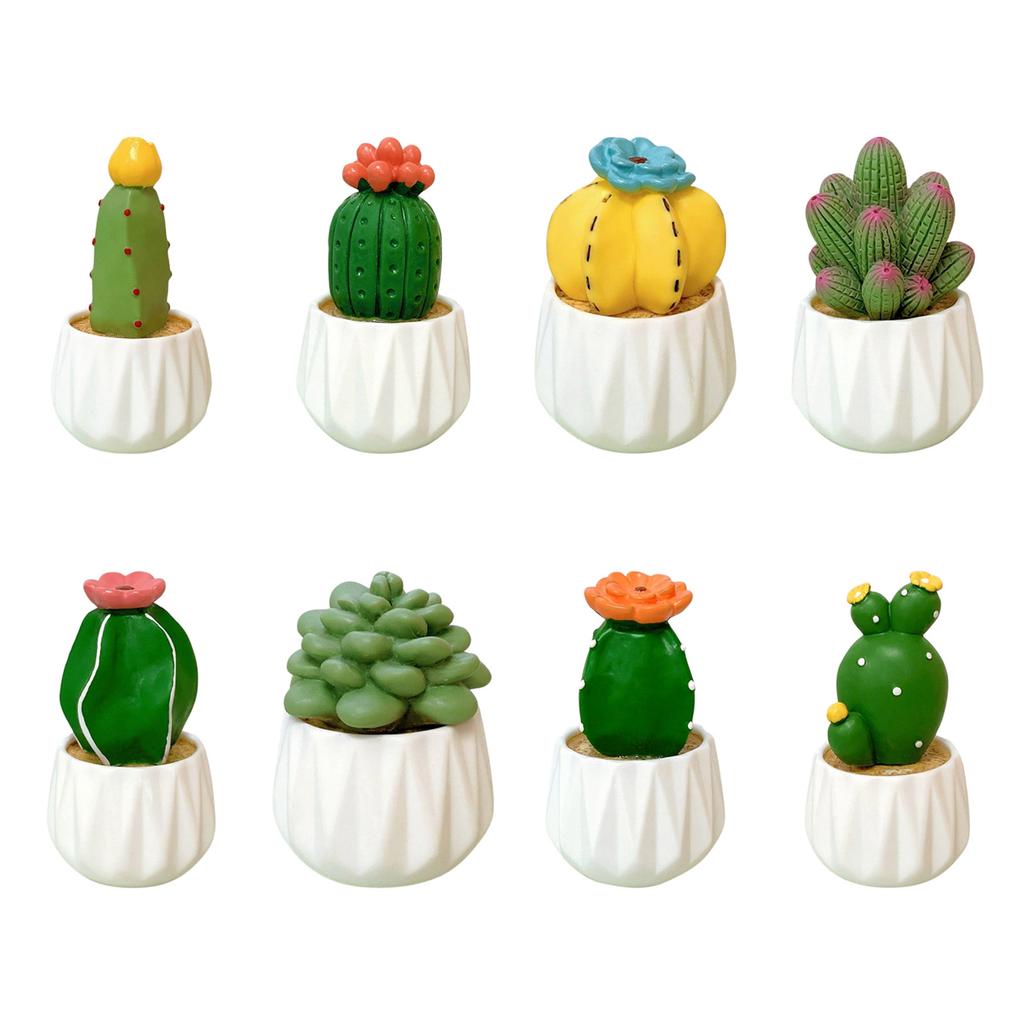 Mini Artificial Cactus and Bonsais Figure Resins Succulent Faux Potted Plant Figurine for Home and Office Desktop Decors