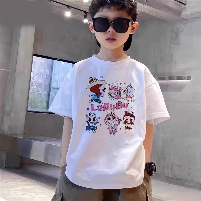 Cartoon Graphic Kids Adult Labubu Printed T-shirt Summer Men and Women's Fashion Boy Short Sleeved T-shirt Top Pullover