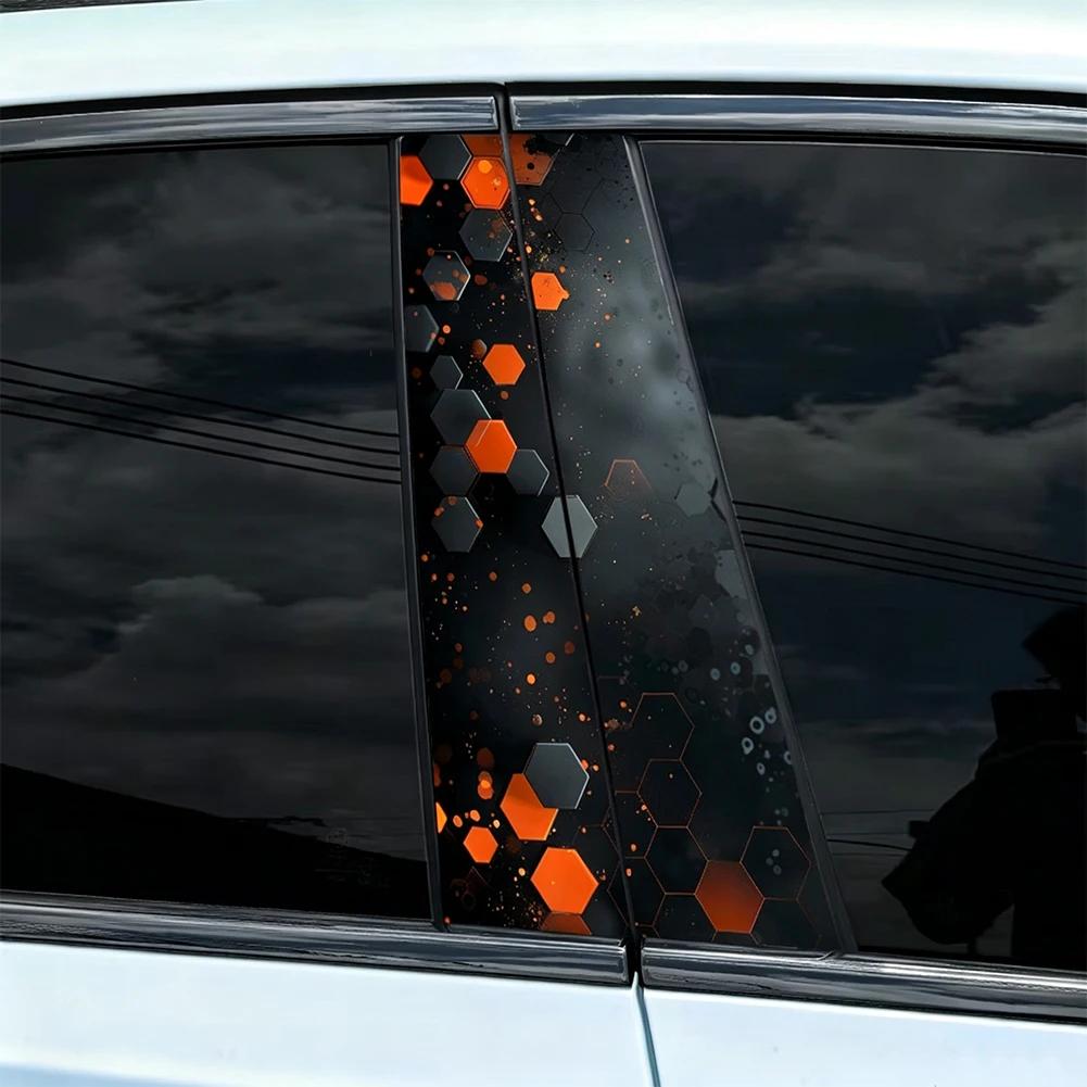 2pcs DIY Honeycomb Image Car Window Pillar Sticker Cool Car Sticker Vinyl Sticker Suitable For Car Door Pillars