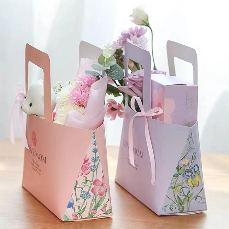 Tragbare Blumenbox aus Papier, Handtasche, Geschenktüte, Geschenkbox für Hochzeit, Party, Verpackung, handlicher Blumenkorb für Hochzeit