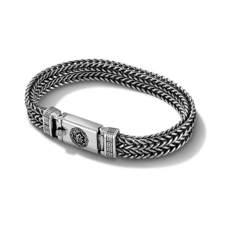 Men s Trendy Retro S925 Sterling Silver Double Square Snake Tail Bracelet 22cm (fit over 85kg)