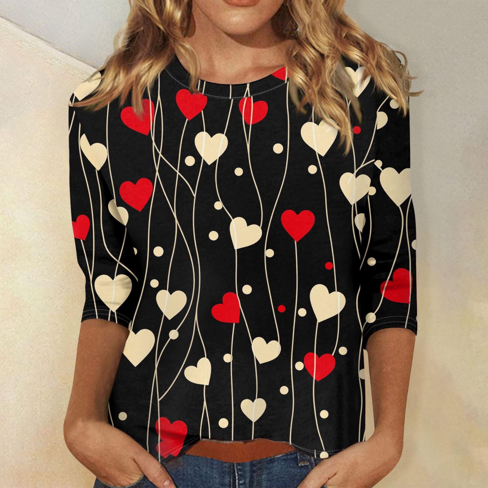 

Женские топы с рукавом три четверти и круглым вырезом, свободная футболка с принтом ко Дню святого Валентина L темно-фиолетового