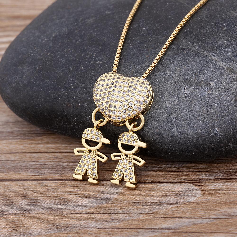 Nidin Hot Sale Classic Son/Daughter Sparkling Zircon Charm Pendant Necklace For Women Boys and Girls Clavicle Chain Jewelry Gift