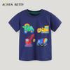 2024 Summer Boys' Construction Vehicle Print T-shirt - European & American Style Toddler Short Sleeve