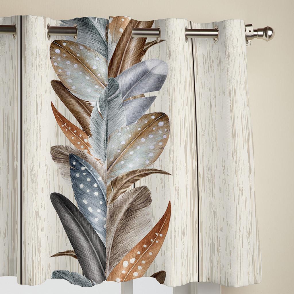 Retro Feather Wood Grain Luxury Window Curtain for Living Room Bedroom Home Decor Kitchen for Window Drapes