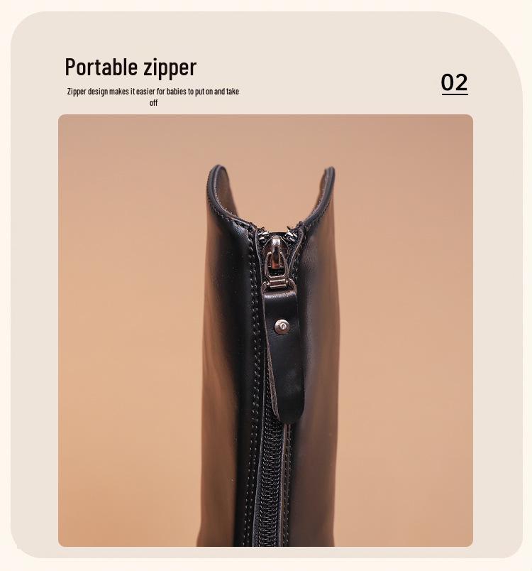 Girls' Knee-High Leather Boots 2025 - Fleece-Lined Autumn/Winter Martin Boots