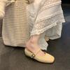 Sheepskin~ Inner Height Increase 5cm Slippers Women's Straw Woven Square Head Cool Slippers Lazy Bag Head Half Drag Summer Outer Wear