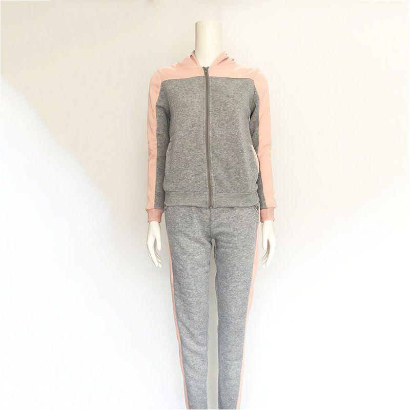 Elegant Splicing Contrast Color Sweater Sports Suit 2pcs Pullover Hoodie Sweatshirt